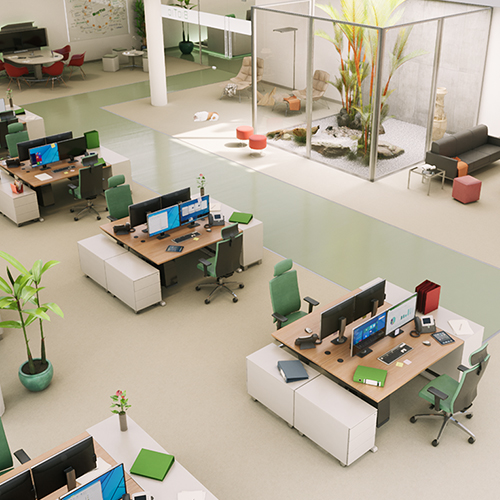 Top VIew einer Visualisierung des BioTic Office