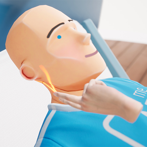 Visualisierung Finger nehmen Puls am Hals eines Patienten